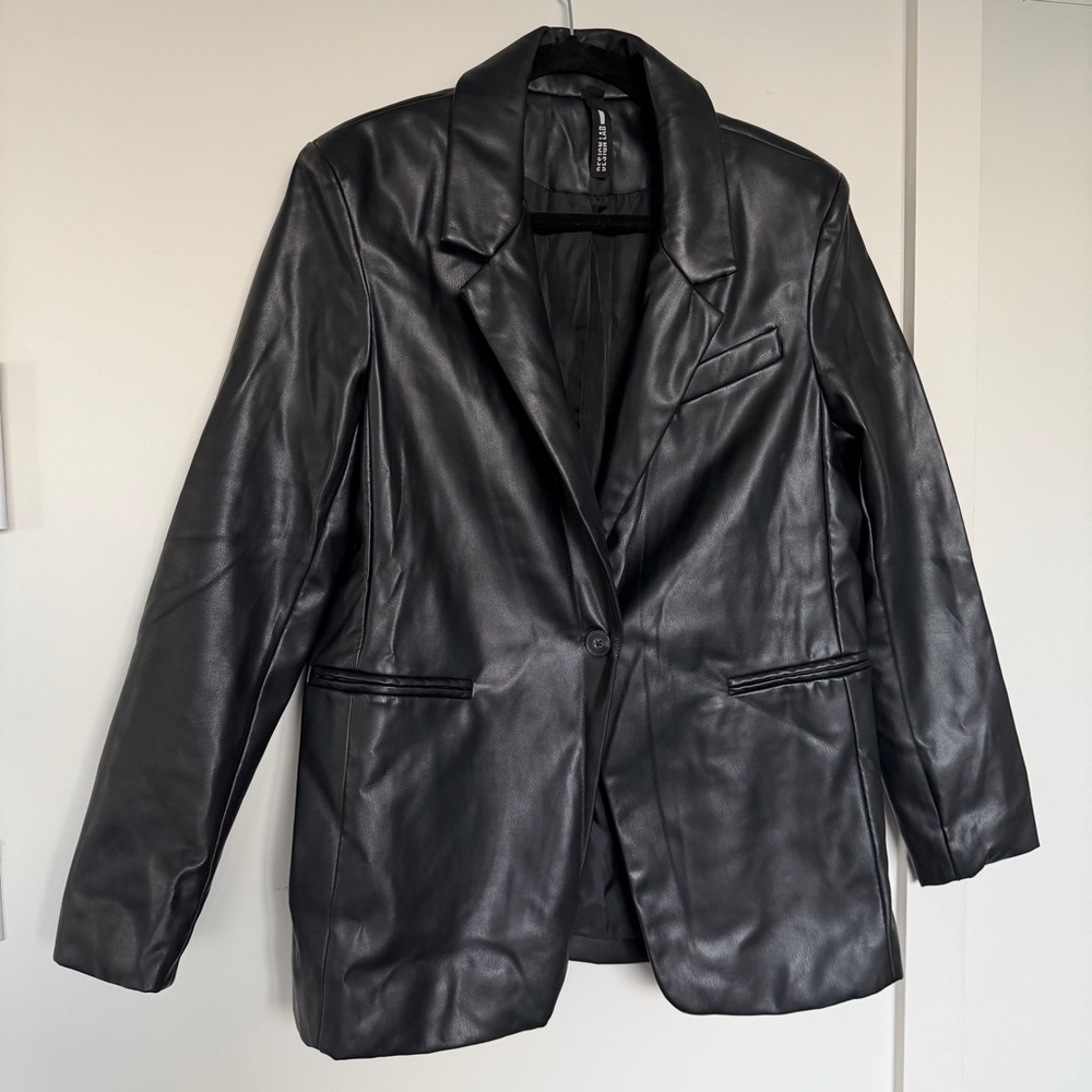 Design Lab - Black Vegan Leather Blazer